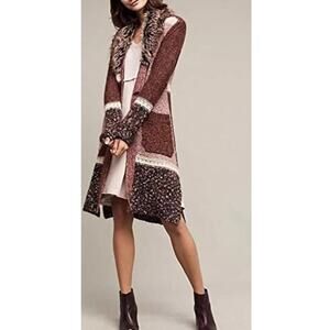 Anthropologie Angel of the North Wool Blend Open Cardigan Sweater Faux Fur Sz S